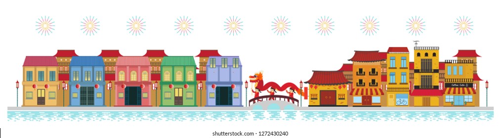 Chinese Traditional in China town. Vector Illustration