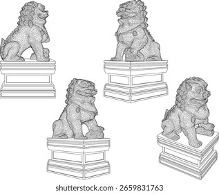 Dibujo de Vector de ilustración de diseño de escultura de león étnico clásico chino