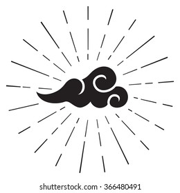 Chinese traditional cloud symbol with line sunburst