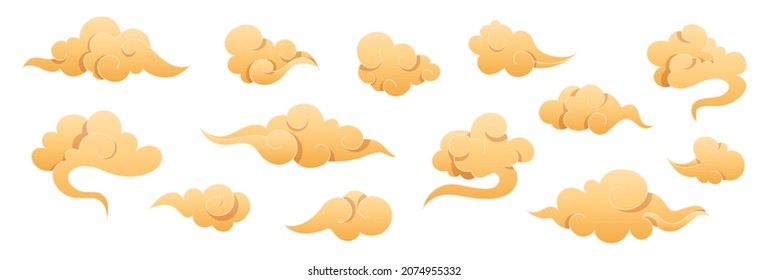 Chinese traditional clouds in beige color. Asian decorative element for design sky or pattern. Korean and japanese cloudy set. Light cloud in paper cut style for festival. Vector isolated illustration - Shutterstock ID 2074955332