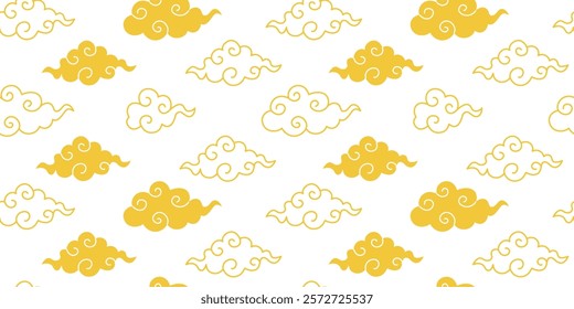 Chinese traditional clouds seamless pattern. Linear oriental ornament. Line art and silhouettes. Vintage style. Background, pattern, banner, wallpaper. Vector.