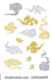 Chinese traditional clouds set. Silver and golden colors.- Vector.