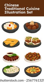 Chinese Traditional Cuisine Illustration Set