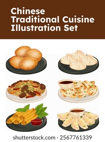 Chinese Traditional Cuisine Illustration Set