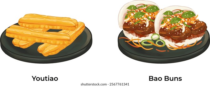 Chinese Traditional Cuisine Illustration Set