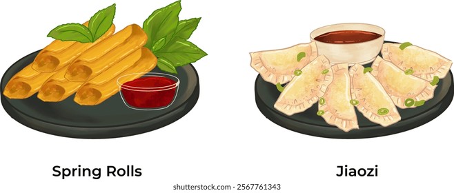 Chinese Traditional Cuisine Illustration Set