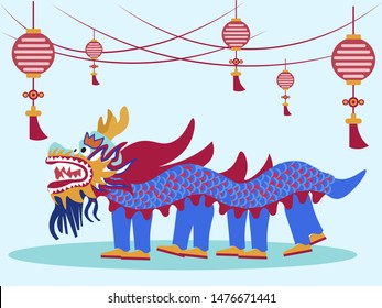 Chinese traditional dance and performance. In minimalist style Cartoon flat vector illustration