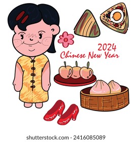 Chinese traditional dishes isolated Hand drawn style delicious