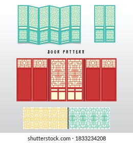 Vector de patrón de puerta tradicional chino clásico, patrón de puerta de madera coreano/japonés, adorno plano