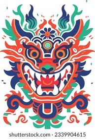 Chinese traditional dragon image cartoon head stickers material