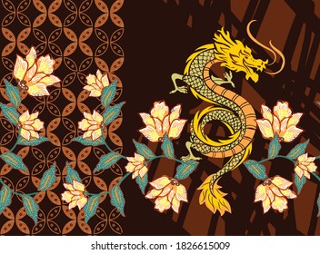 Chinese traditional dragon, with modern colors, very artistic and aesthetic background, batik, illustration, Vector, EPS 10