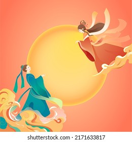 Chinese traditional festival Qixi Festival, Cowherd and Weaver Girl meet on magpie bridge, Chinese Valentine's Day, vector illustration