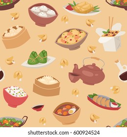 Chinese traditional food steamed dumpling asian delicious seamless pattern vector