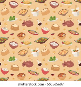 Chinese traditional food steamed dumpling asian delicious seamless pattern vector