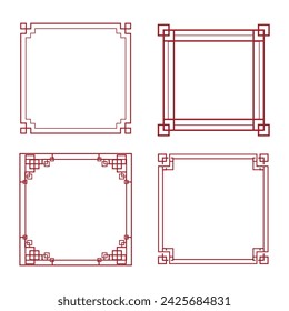 Chinese traditional frames set, line border with knot corners ornament isolated on white background. Asian decoration, retro.
