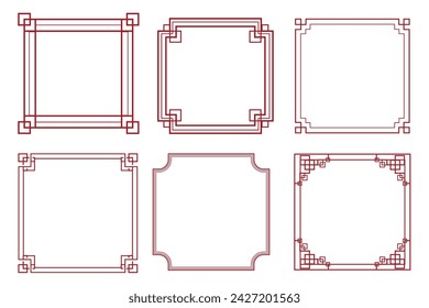 Chinese traditional frames set, line border with knot corners ornament isolated on white background. Asian decoration, retro.