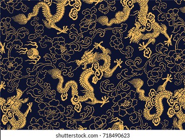 Chinese traditional golden dragon and peony pattern