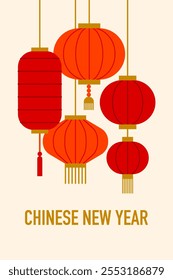 Linternas tradicionales chinas. Concepto de año nuevo chino. Ilustración vectorial.