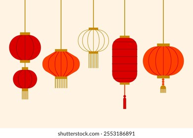 Linternas tradicionales chinas. Ilustración vectorial.