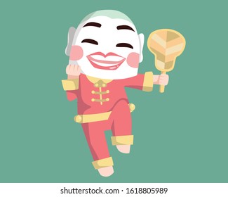 The Chinese traditional mascot of lion dancing show,man with smile mask,Vector