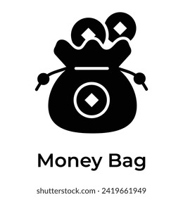 Chinese traditional money bag with coins vector design, ready to use icon