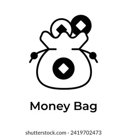 Chinese traditional money bag with coins vector design, ready to use icon