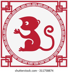 Chinese traditional monkey as a symbol of the year 2016 red on white