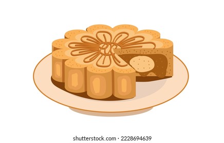 Chinese traditional moon cookies. separate isolated element on  white background.  object for design menu, celebration of Chinese new year.