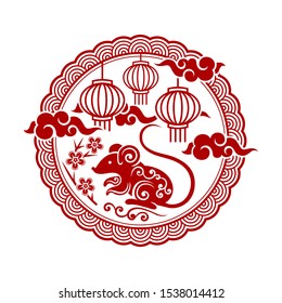 Chinese traditional new year symbols in paper cut style. Vector illustration.
