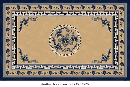 Chinese Traditional Oriental Carpet Art featuring intricate floral motifs in soft  warm brown tones. This elegant design reflects cultural heritage, perfect for decor, textiles, and artistic