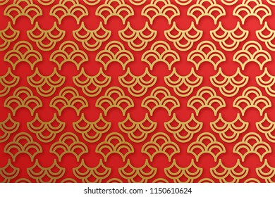 Chinese traditional oriental ornament background, red golden clouds pattern seamless. vector illustration