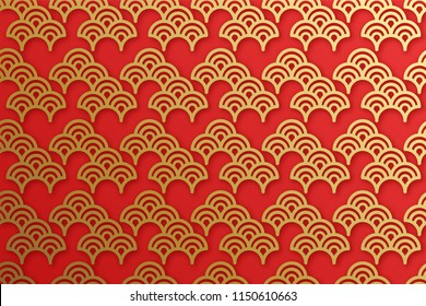 Chinese traditional oriental ornament background, red golden clouds pattern seamless