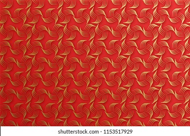 Chinese traditional oriental ornament background, red golden clouds pattern seamless
