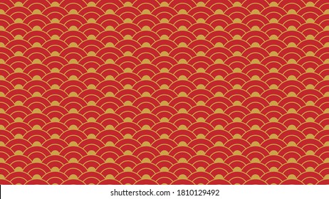 Chinese traditional oriental ornament background, red golden clouds pattern seamless.