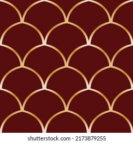 Chinese traditional oriental ornament background, red golden clouds pattern seamless. vector illustration.