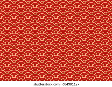 Chinese traditional oriental ornament background, red golden clouds pattern seamless. vector illustration