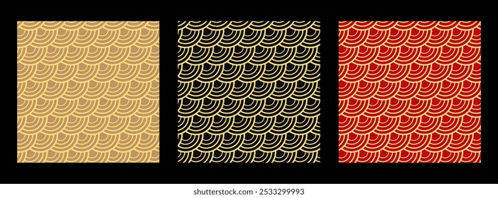 Chinese traditional oriental ornament backgrounds set. Chinese Lunar New Year cards vector collection with pattern seamless golden clouds 