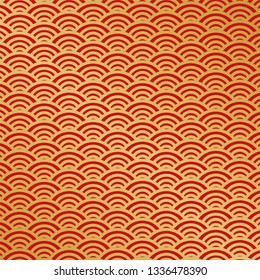 Chinese traditional ornament background, red golden clouds. Japanese vector patterns set 