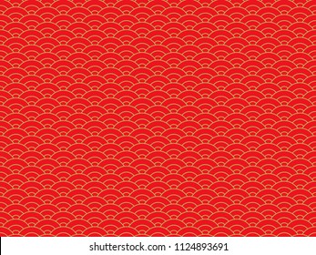 Chinese traditional ornament. Seamless oriental pattern. Gold circles on a red background.