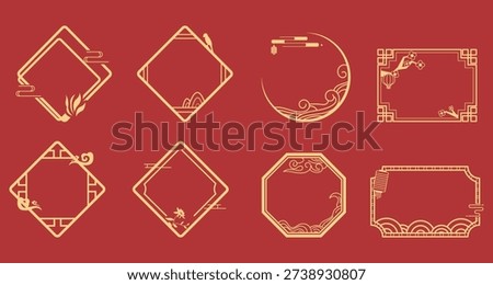 Chinese Traditional Ornamental Frame Vector Set: Gold Frames on Red Background