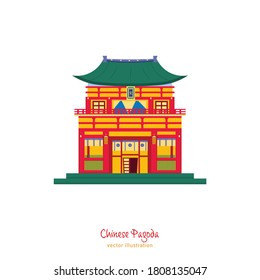 Chinese traditional pagoda. New Year decoration. Greeting card, poster, postcard element. Celebration graphic design. Editable vector illustration in flat cartoon style isolated on white background