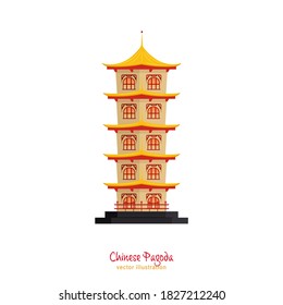 Chinese traditional pagoda. New Year decoration. Greeting card, poster, postcard element. Celebration graphic design. Editable vector illustration in flat cartoon style isolated on white background