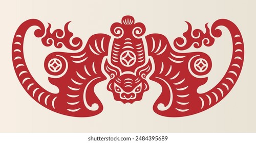 Chinese traditional paper cutting-bat, symbolizes blessings.