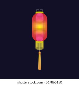 Chinese traditional paper lantern. Colorful lights upon black background. Flat vector stock illustration