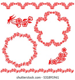 The Chinese traditional paper-cut art floral ornament