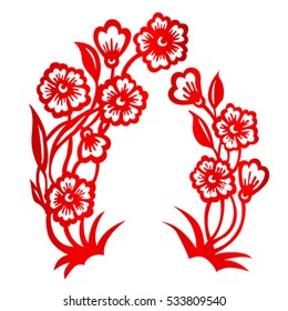 The Chinese traditional paper-cut art floral ornament