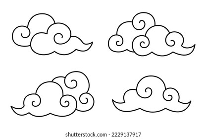 Chinese traditional pattern of clouds. Collection of design asian elements. Line art. Vector illustration.