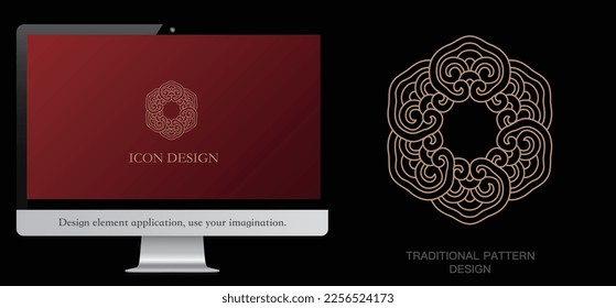 Chinese traditional pattern - ingot pattern. High-end and elegant retro symmetrical Asian decorative pattern. Elements for design inspiration on the theme of jewelry, gold and silverware, artwork.