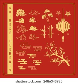 Chinese traditional patterns, flowers, lanterns, clouds, elements and ornaments.