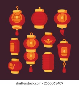 Chinese traditional patterns, flowers, lanterns, clouds, elements and ornaments. Vector decorative jewelry collection in Chinese and Japanese style for card, print, flyers, posters, merch, covers.